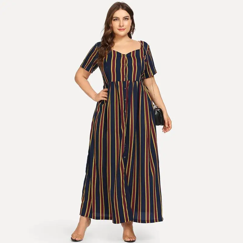 

solid color long maxi dress plus size women's dress 4xl high waist v-neck elegant floor dresses casual large size summer dress