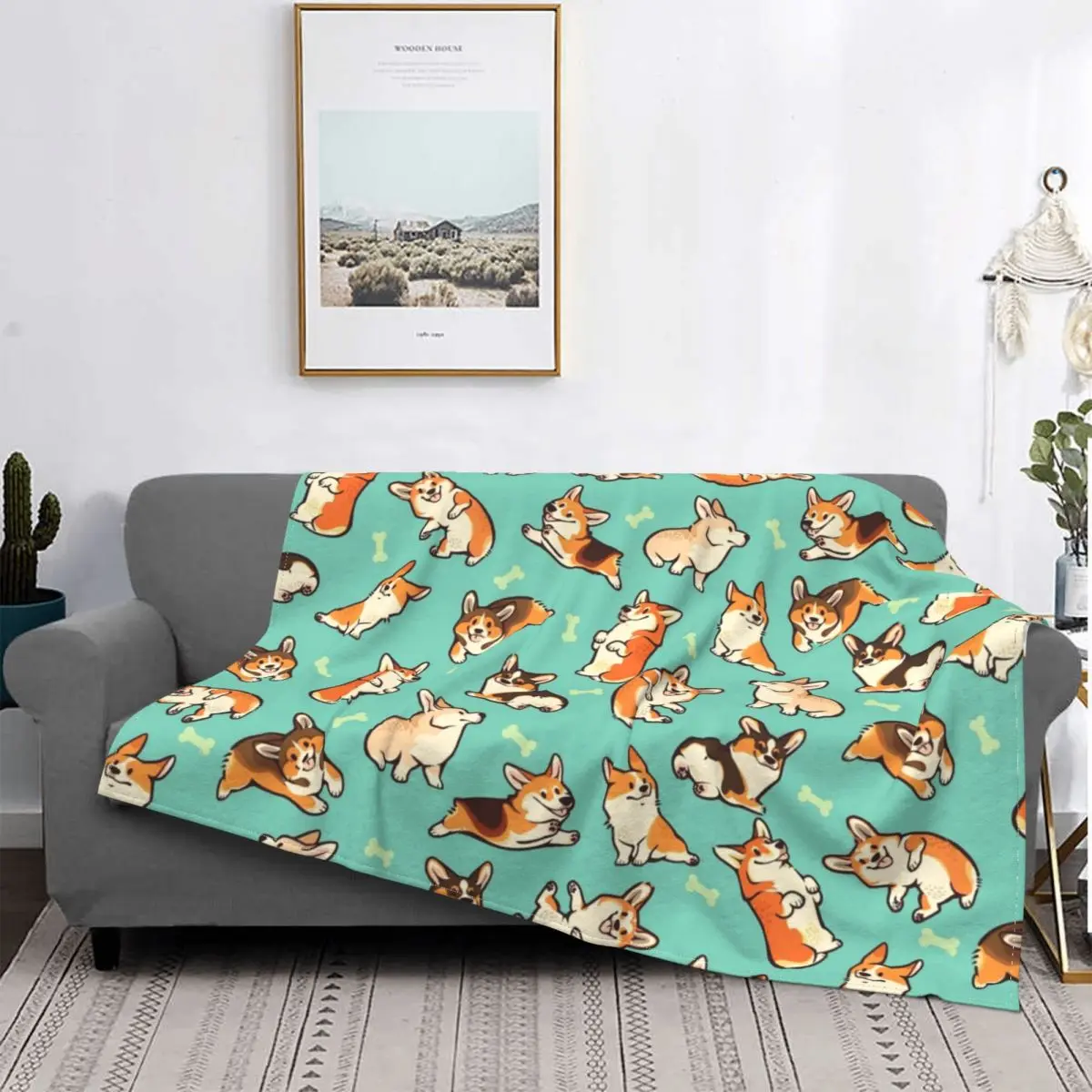 

Jolly Corgis In Green Blanket Dog Puppy Pattern Plush Thick Super Soft Flannel Fleece Throw Blankets For Sofa BedSheet Cover