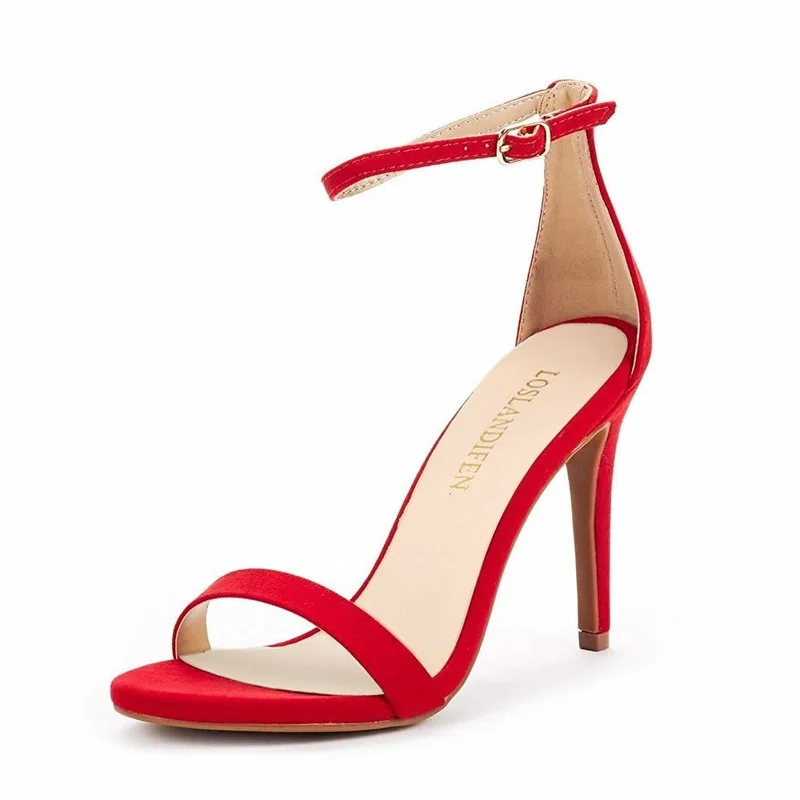 LOSLANDIFEN Women's 110mm Velvet Open Toe Ankle Strap Stiletto High Heels Sandals Party Wedding Dress Shoes