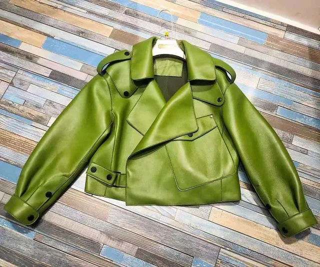 Green Женская куртка из натуральной кожи, новая мода, 8 цветов, кожаное пальто для женщин, овечья кожа S7547 - Цвет: Green