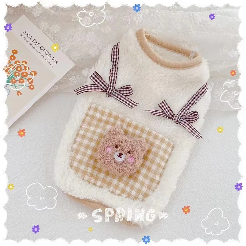 

Одежда для собак, Мультяшные клетчатые толстовки с капюшоном с медведем, одежда для собак, супермаленькая одежда, милая одежда с принтом в в...