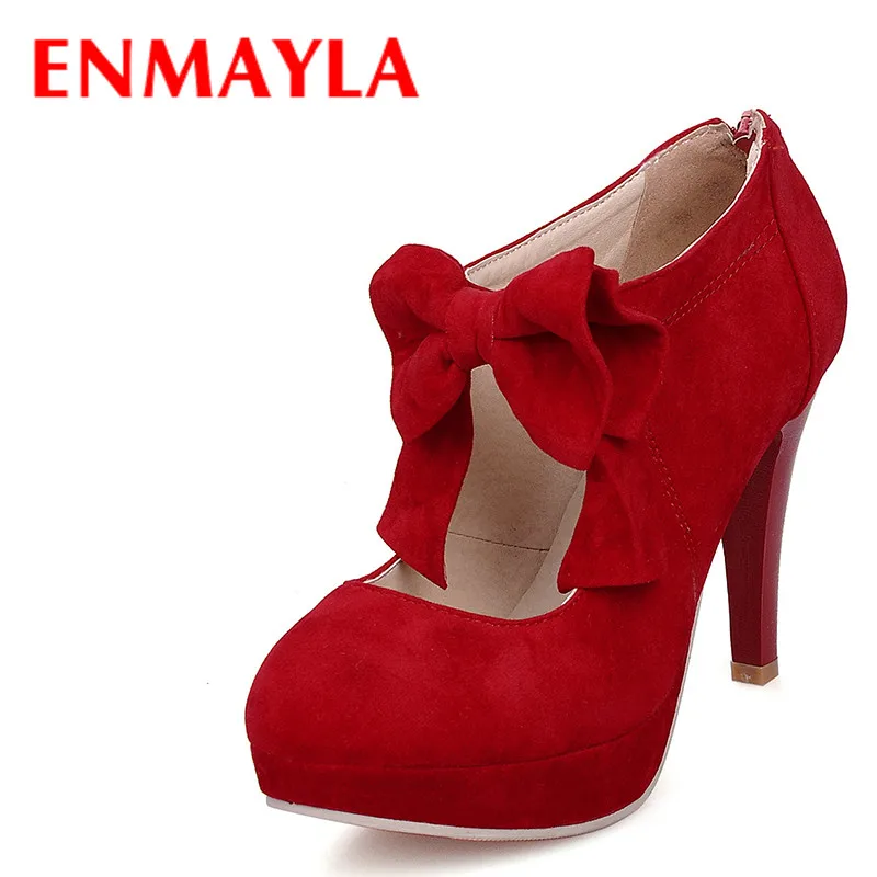ENMAYLA весенние туфли из флока на высоком каблуке женские платформе с бантом