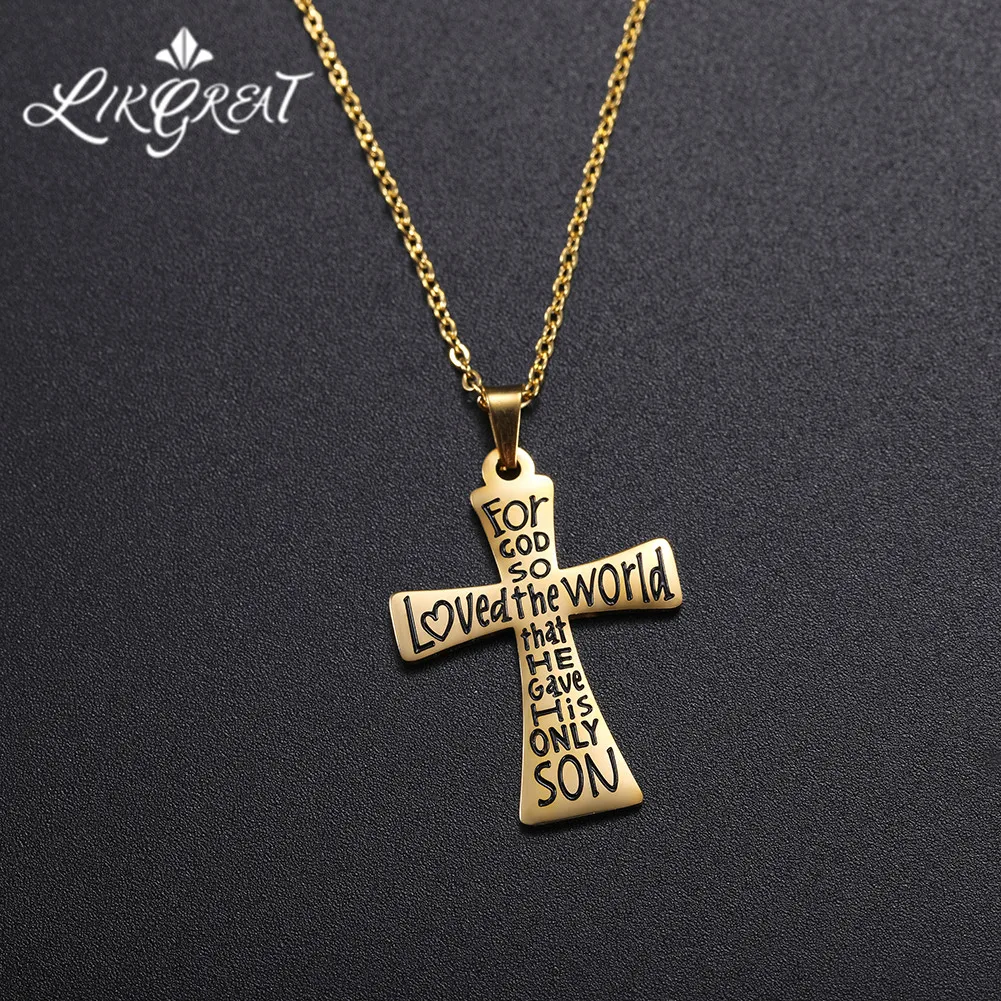 

LIKGREAT Vintage Cross Stainless Steel Pendant Charm Necklace for Women Men Adjustable Link Chain Choker Jewelry Accessories