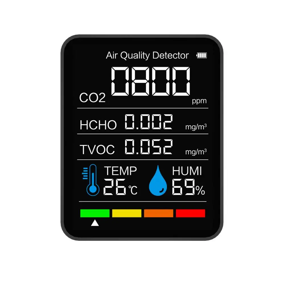 

With Bluetooth 5 In1 CO2 Meter Digital Temperature Humidity Sensor Tester Air Quality Monitor Carbon Dioxide TVOC HCHO Detector