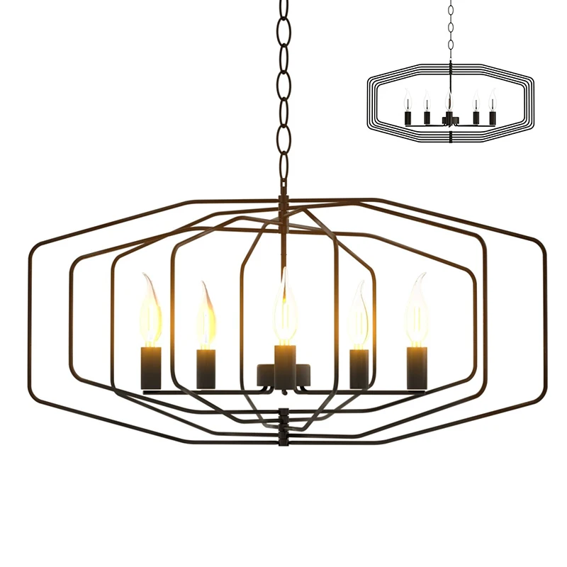 

28" Folding Rotatable Chandelier 5 Lights Metal Ceiling Lamp Rotatable Boom Durable Thick Iron Wire Living Room Pendant Lights