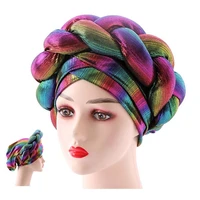 unique colorful african braid turbans for women auto gele headties nigerian female turban caps cross ready to wear head wraps