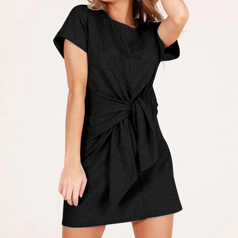 Платье с завязками на талии женское летнее мини платье коротким рукавом