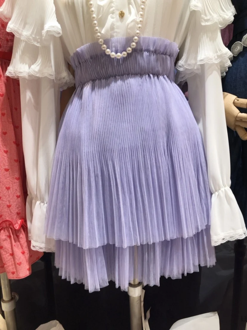 

Korea dongdamen 2021 summer new style temperament sweet and versatile small fresh pleated mesh skirt women's skirt