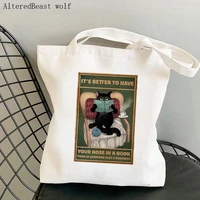 women shopper bag cat its better to have your nose in a book bag harajuku shopping canvas girl handbag tote shoulder lady bag