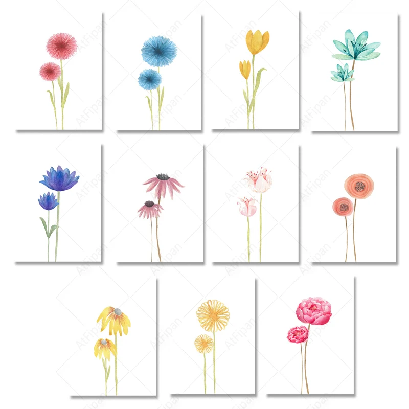 Скандинавский минималистичный цветной цветочный постер Одуванчик пион Орхидея