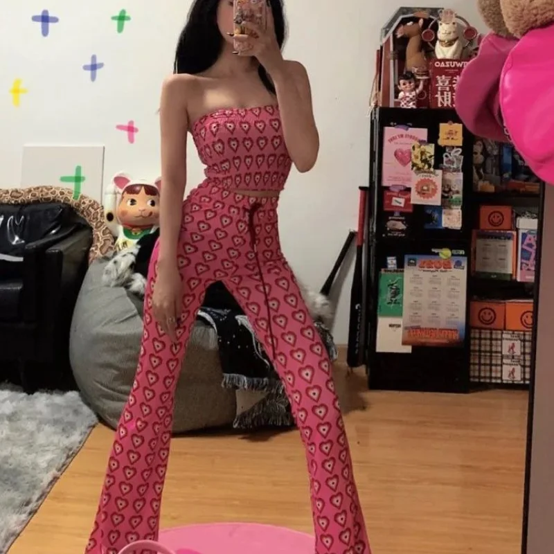 

Sexy Off Shoulder Pink Love Tube Top Outer Wear Vest Crop Tops Female Tide Short Strapless Corset Women Tops Tank Summet Clothes