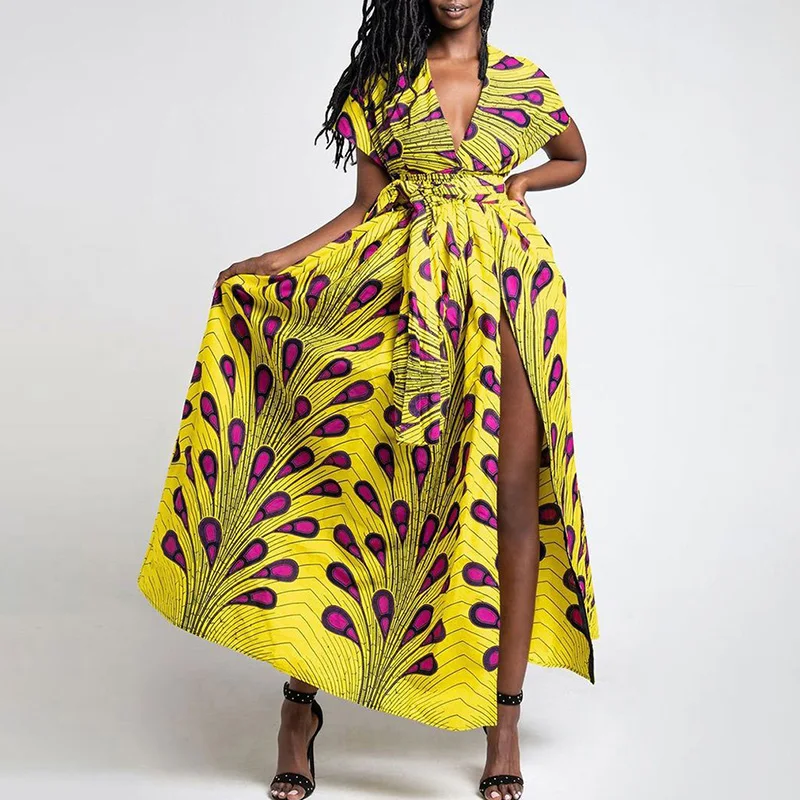 Платье Макси женское с открытыми плечами и принтом в африканском стиле|Женские