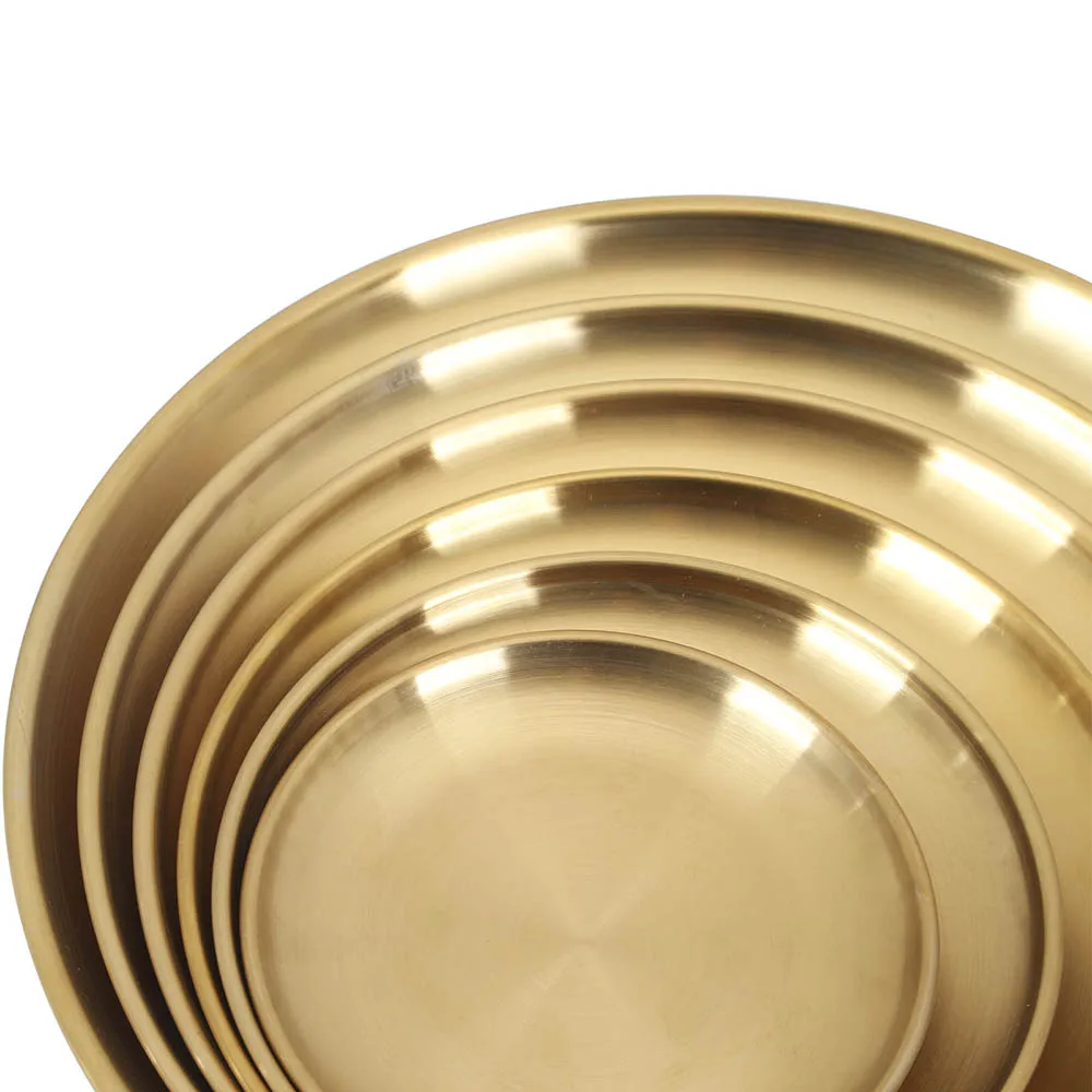 Золотая обеденная тарелка круглая сервировочная посуда из нержавеющей стали