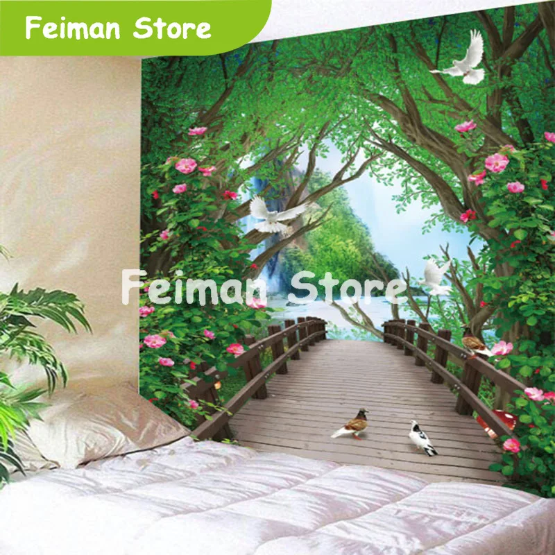 3D лес гобелен деревянный мост индийская МАНДАЛА ГОБЕЛЕН настенный Бохо спальня
