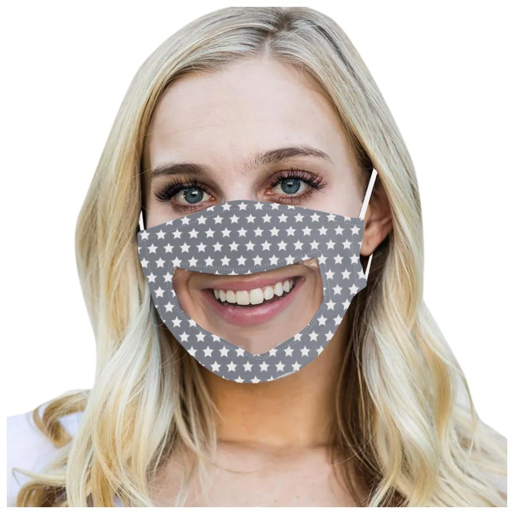 Взрослая Мода принт со звездой черная маска моющиеся прозрачные видимые Губы