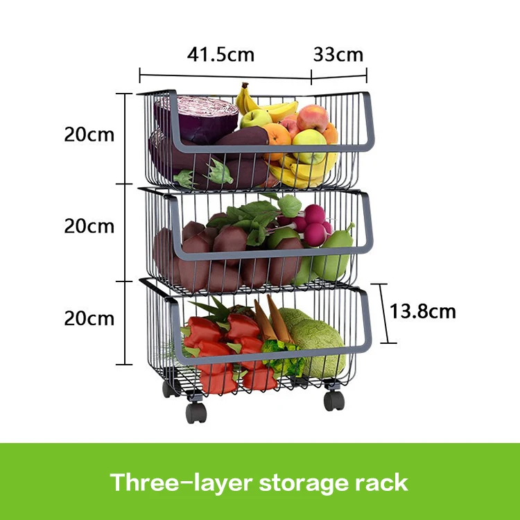 Micoe stainless steel bathroom kitchen rack black multi-layer floor stand fruit and vegetable basket |
