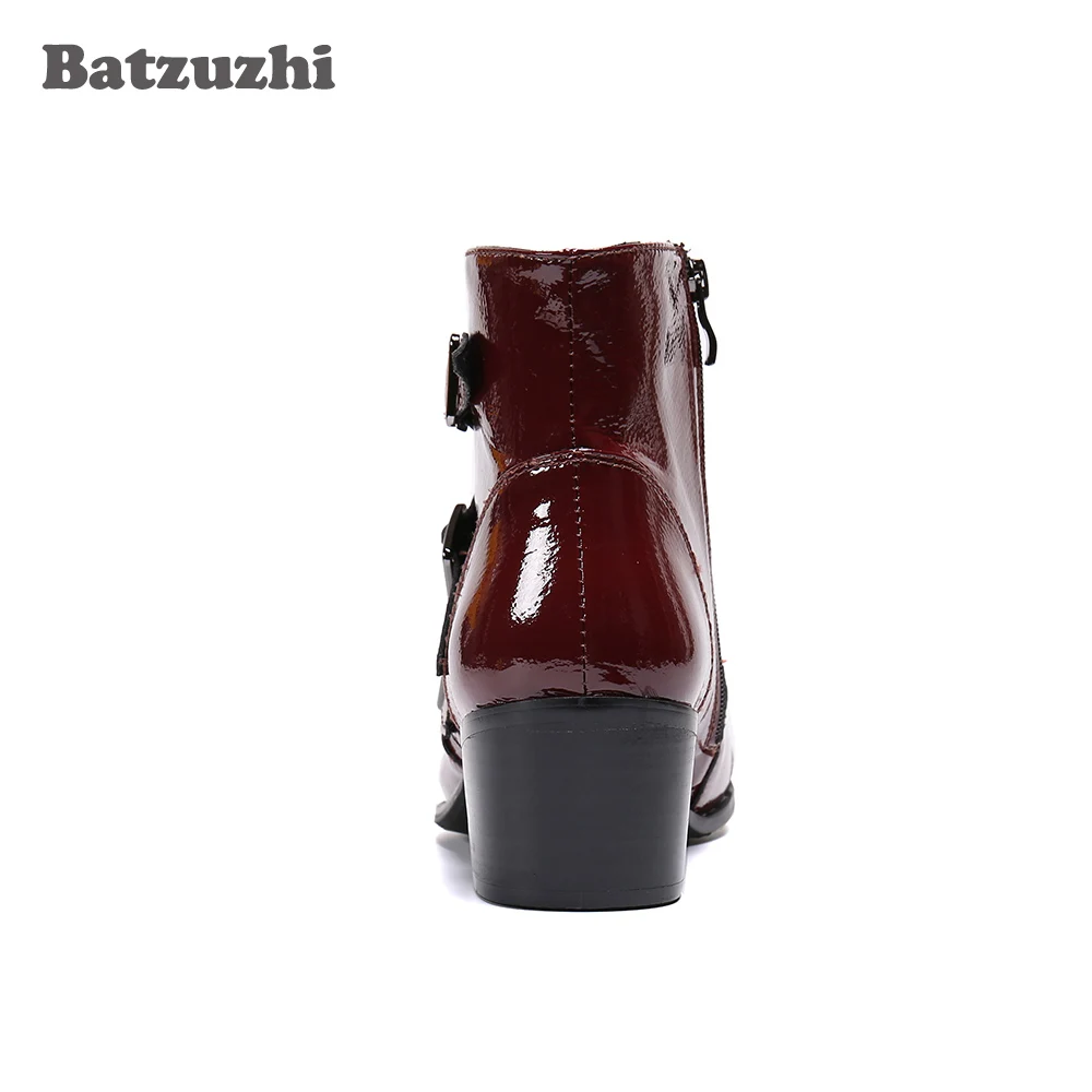 

Batzuzhi Genuine Leather Ankle Boots Men Western Cowboy Men's Boots Wine Red Botas Hombre Motorcycle, Party Dress Leather Boots