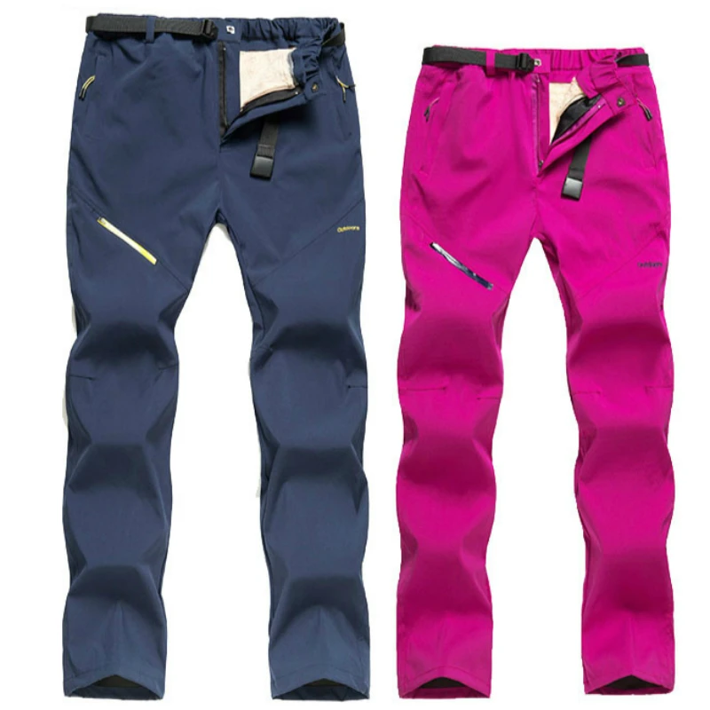 Зимние теплые флисовые лыжные брюки для женщин и мужчин плотные эластичные