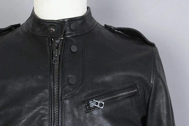 

2021 Fashion Vegetable Tanned Sheepskin Genuine Leaher Jacket Men Casual Simple Stand Sollar Black Real Leather Coat Male