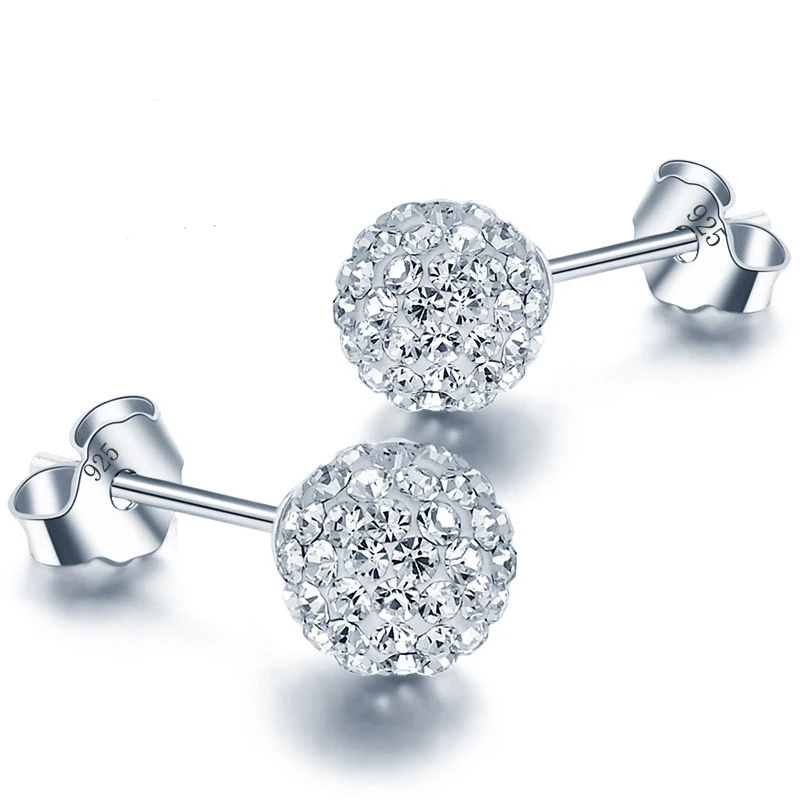 Женские серьги гвоздики с кристаллами S925 6/8/10 мм|crystal stud earrings|stud earringsstud earrings wholesale |
