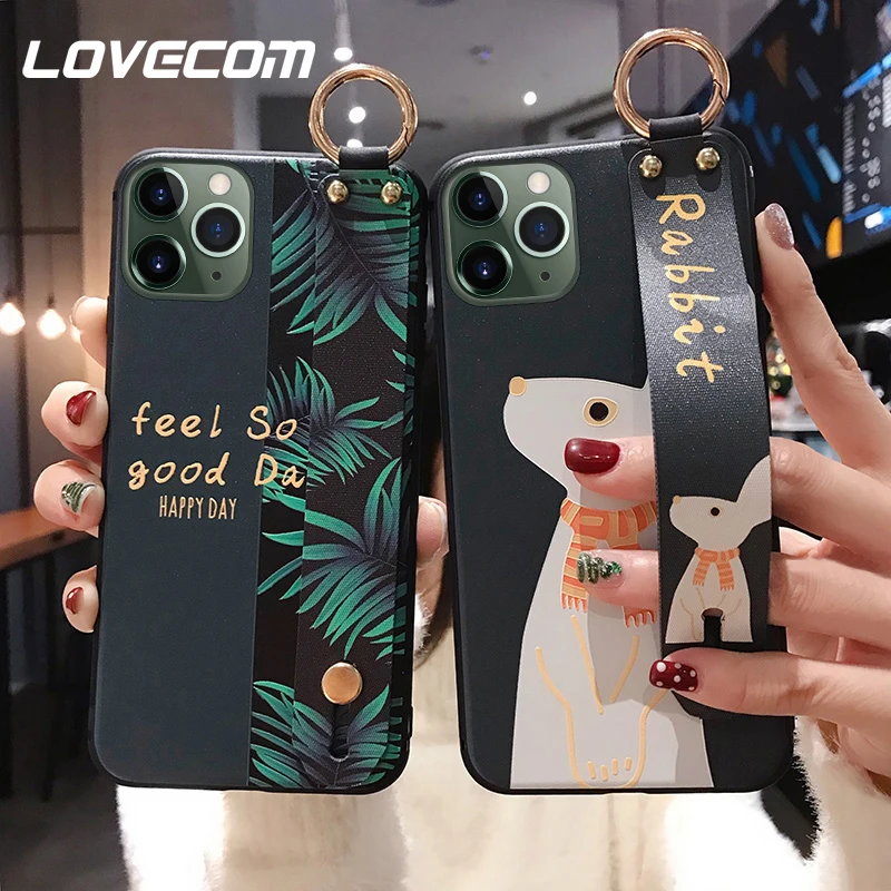 Винтажный чехол для телефона LOVECOM с листьями и ремешком на запястье iPhone 12 Mini 11 Pro Max