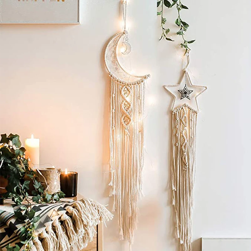

Moon Dream Catcher Macrame Wall Hanging Bohemian Home Decor Handmade Woven Decoration for Room Home Wedding Ornament Craft Gifts