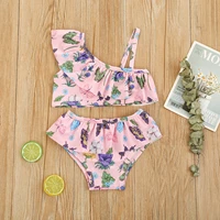 2pcs toddler baby girls swimsuits children butterfly floral print one shoulder bikini beachwear cute bathing swimwear 2021