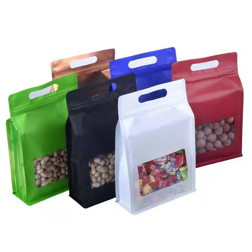50Pcs Zip Lock Colorful Aluminum Mylar Foil Stand Up Bag with Clear Window Resealable Tear Notch Doypack Food Candy Bean Pouches
