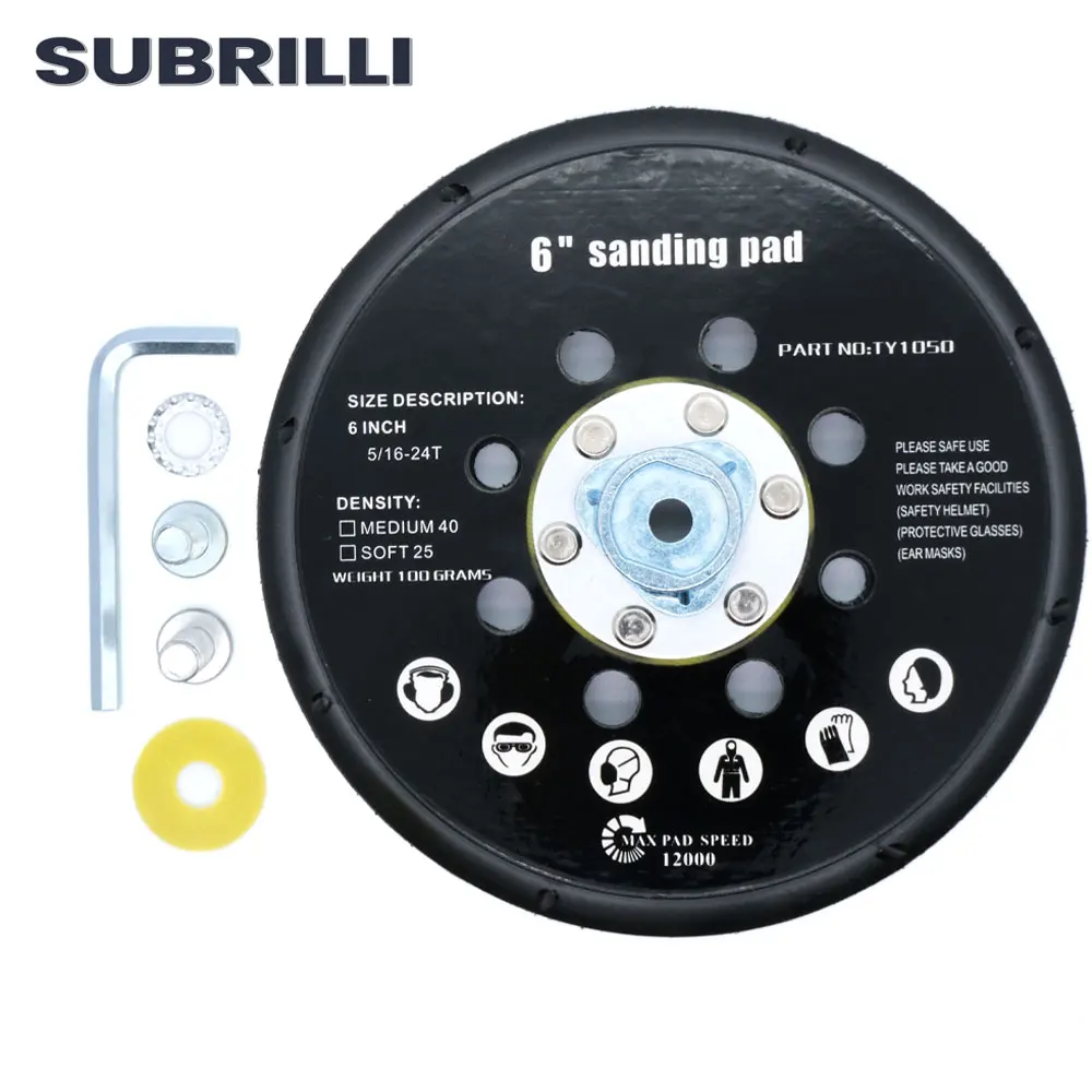 Подложка SUBRILLI, 6 дюймов, DA, Двойное действие, гибкая подложка, без пыли, держатель, липучка, абразивная полировальная пластина