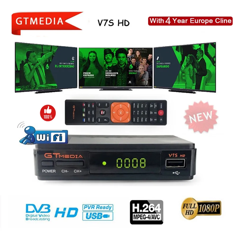 Цифровой ресивер DVB S2 Gtmedia V7S HD 1080P спутниковый ТВ тюнер Box декодер Cline Biss VU PVR WiFi Freesat