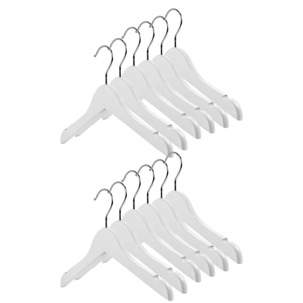 

12Pcs Practical White Wooden Clothing Coat Hangers Anti-skid Clothes Hangers