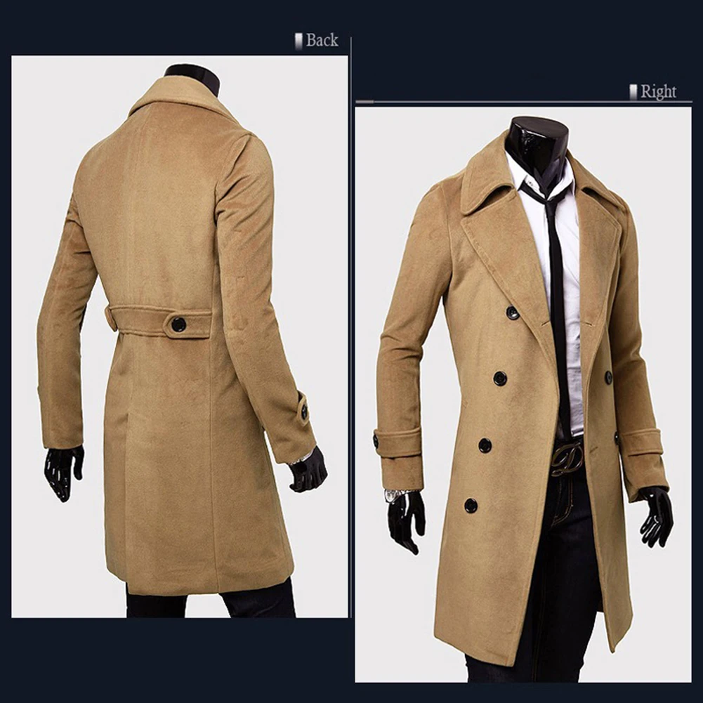 

Fashion Coat Men Wool Coat Winter Warm Solid Long Trench Jacket Double Breasted Business Casual Overcoat Parka