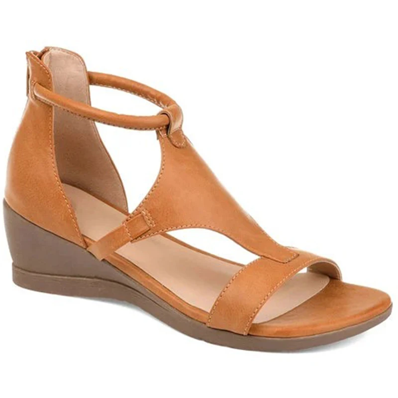 

Women Summer Sandals Mid Heels Wedges Shoes Women Vintage PU Zipper Retro Sandal Ladies Open Toe Fashion Casual Shoe