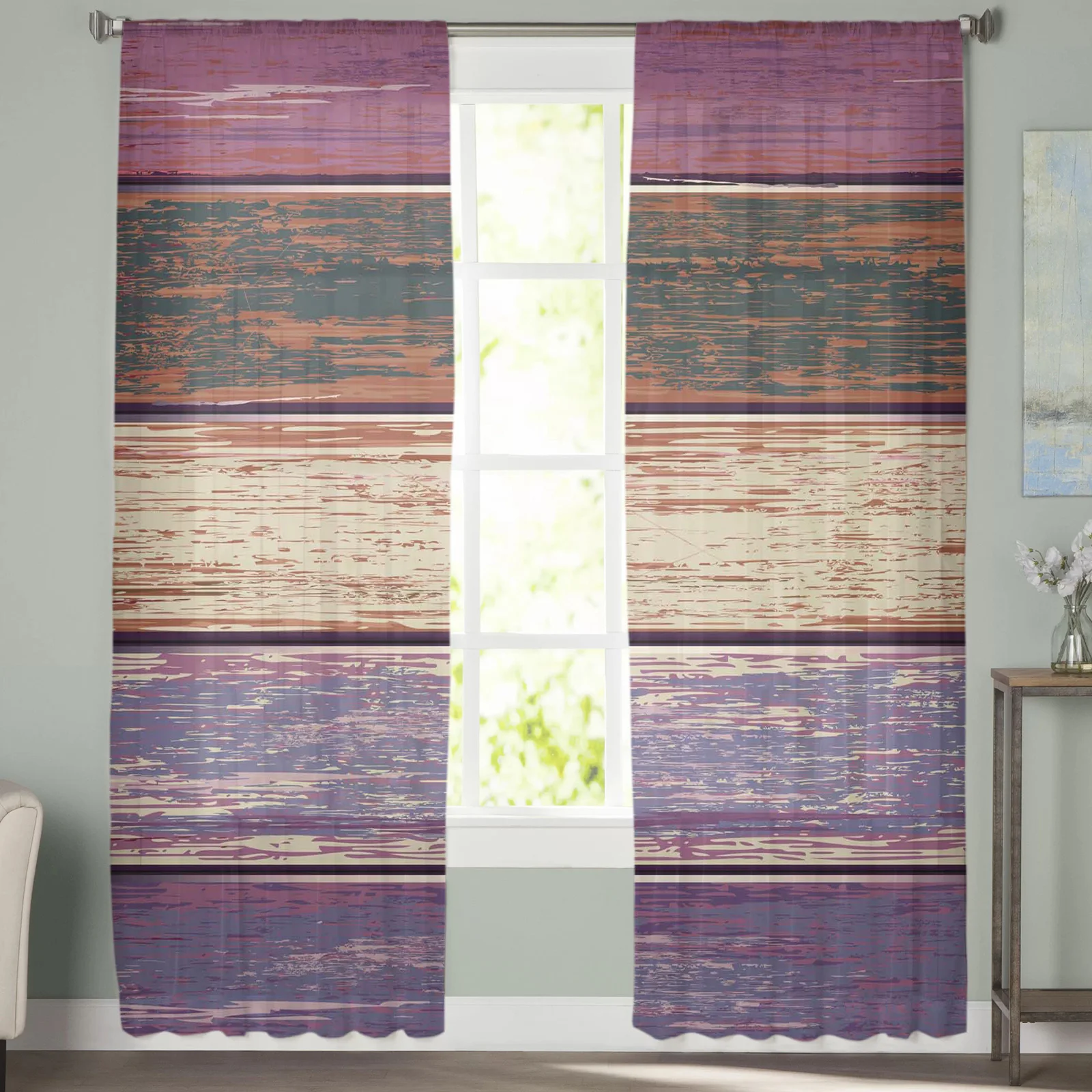 Ретро текстура под дерево фиолетовые экраны вуаль тюль прозрачные Занавески для