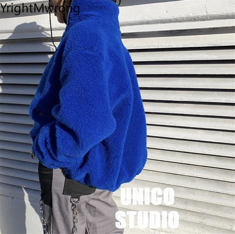 Зимняя теплая Толстая имитация овечьей шерсти плюшевая синяя модная куртка на