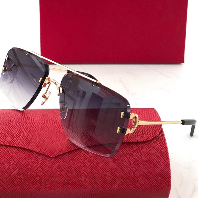 High Quality Brand Glasses Rimless Men Eyewear Designer Diamond Cut Sunglasses Women 2020 Luxury Brand