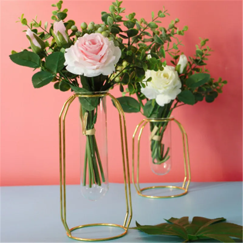 Nordic ins metal iron water culture container glass test tube vase creative home living room flower stand decoration | Дом и сад