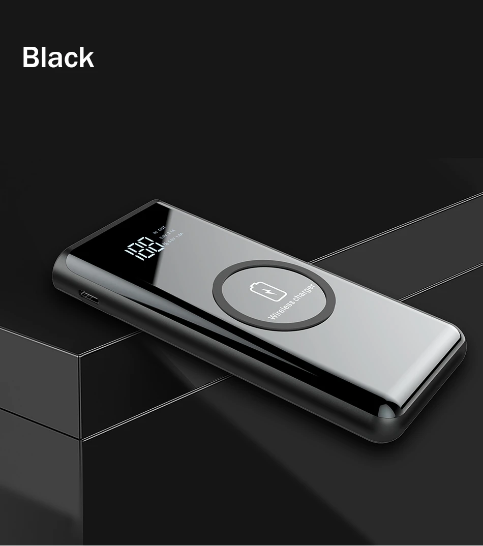 Power Bank 10000 мА-ч, беспроводное зарядное устройство YKZ светодиодный дисплей портативное зарядное устройство power bank с светодиодный фонарик внешняя батарея для iPhone