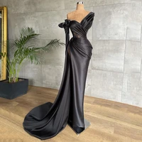 2022 v neck mermaid evening party dress pleat long sleeves illusion lace prom dresses high split long formal gown