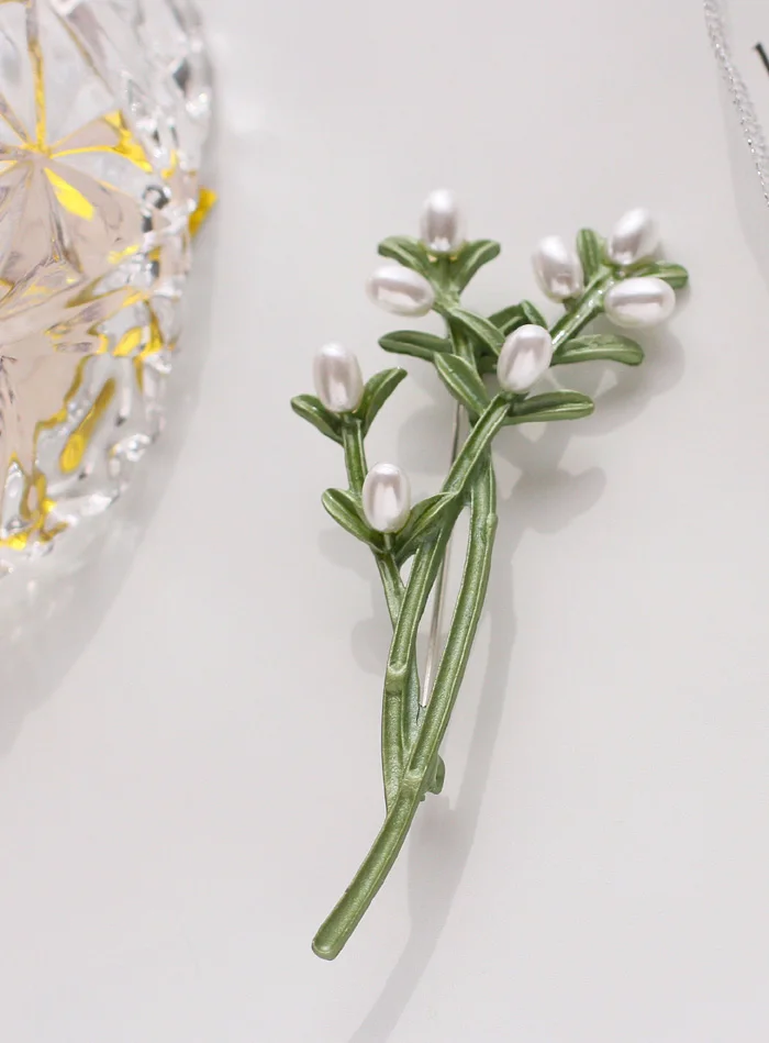 Винтажный Японский сад зеленый металл спрей краска растение аксессуары растительность Урожай жемчуг брошь для женщин вечерние подарки