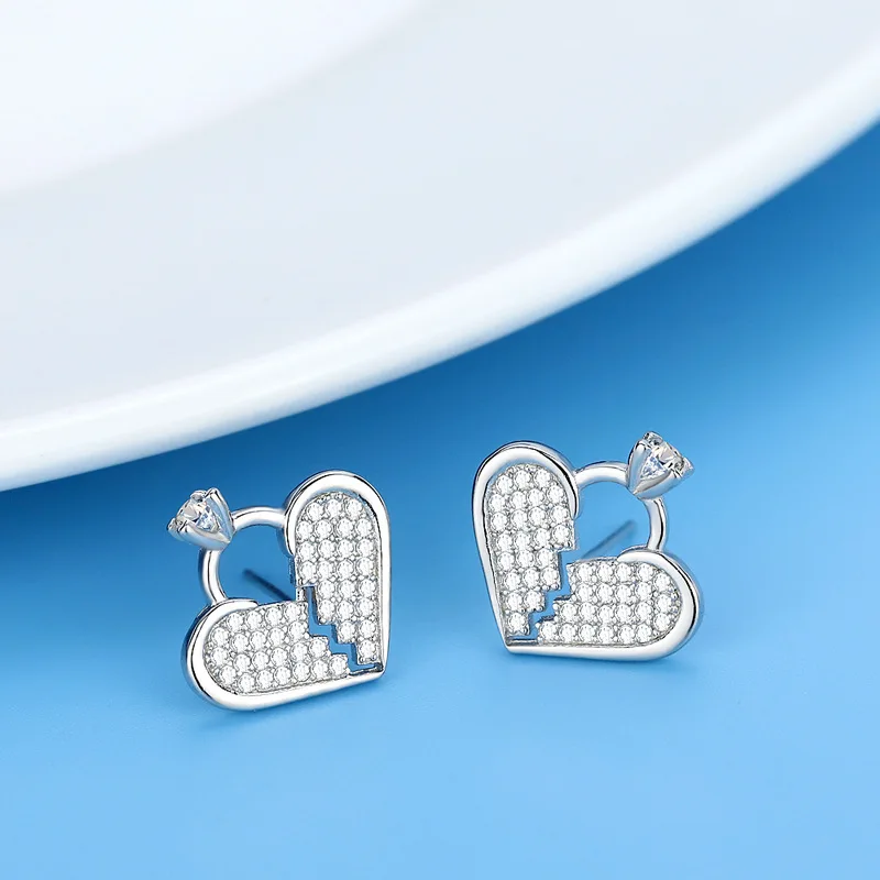 

FENGLI Heart to heart Zircon Stud Earrings for Women Hypoallergenic Fashion Jewelry Bijoux