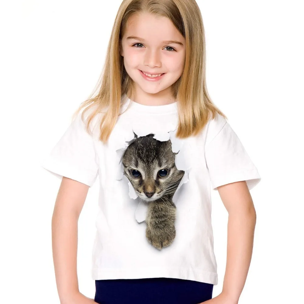 

2019 New Fashion Summer Cute Children Brand Clothing For Kids Girl Short Sleeve Print 3d Cat T Shirts Tops Baby Clothes
