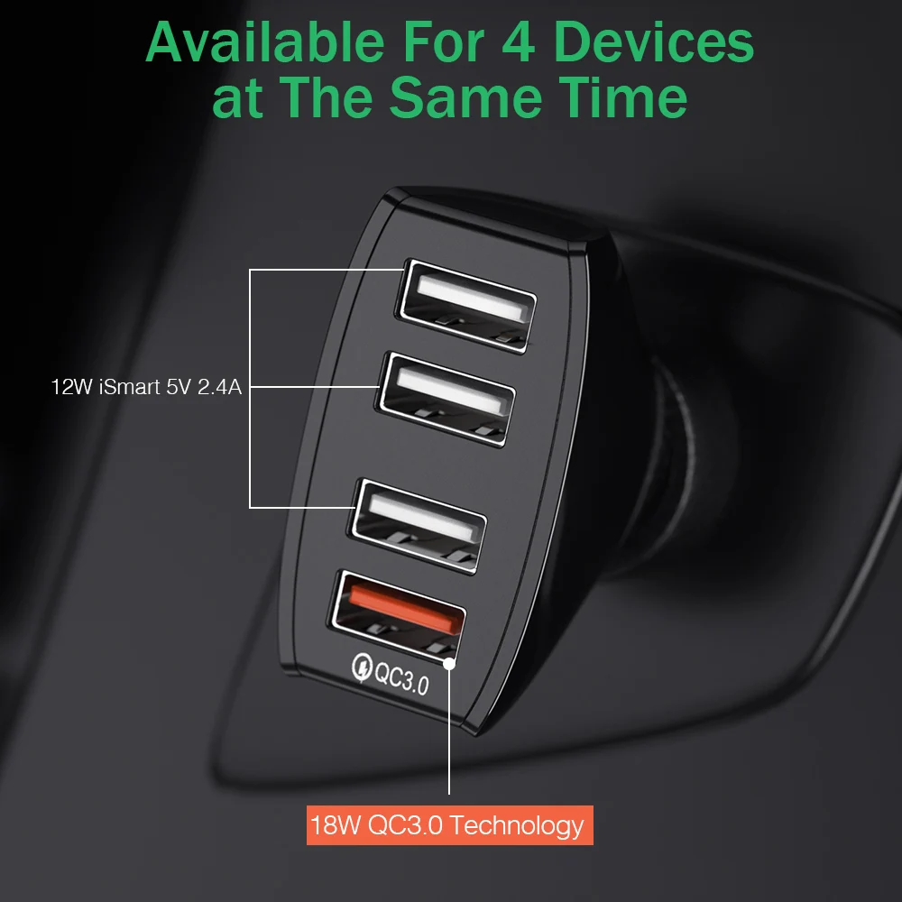 YKZ 4 зарядных порта USB для автомобиля зарядное устройство QC3.0 Быстрая зарядка iPhone