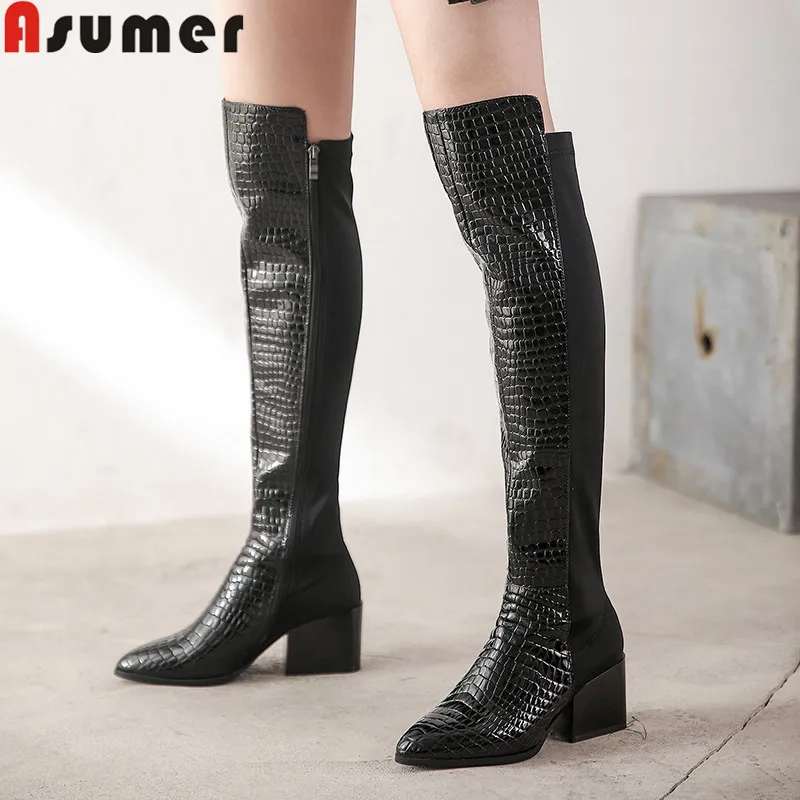 ASUMER/модные сапоги из натуральной кожи Женские Сапоги выше колена с острым носком