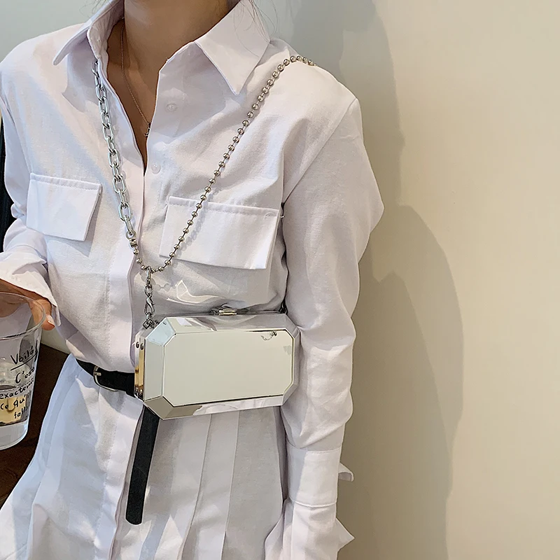 

Женский кошелек на толстой цепочке через плечо, высококачественная акриловая Серебристая сумка через плечо и сумочки, роскошный Дамский ве...