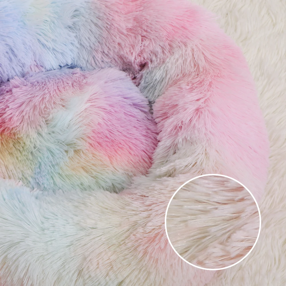 

Round Velvet Dog Kennel Long Plush Cat House Pet Bed Soft Mats Chihuahua Basket Washable Kitty Puppy Sofa