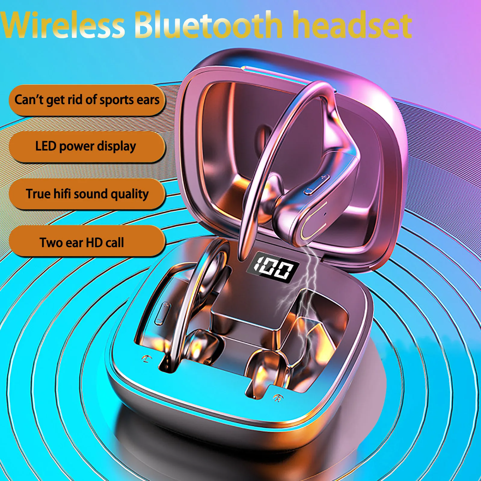 

Wireless Bluetooth 5.0 Earphone Stereo Headset Earbuds HIFI Mini Hanging Ear Sports Running Waterproof Headset for iOS/Android