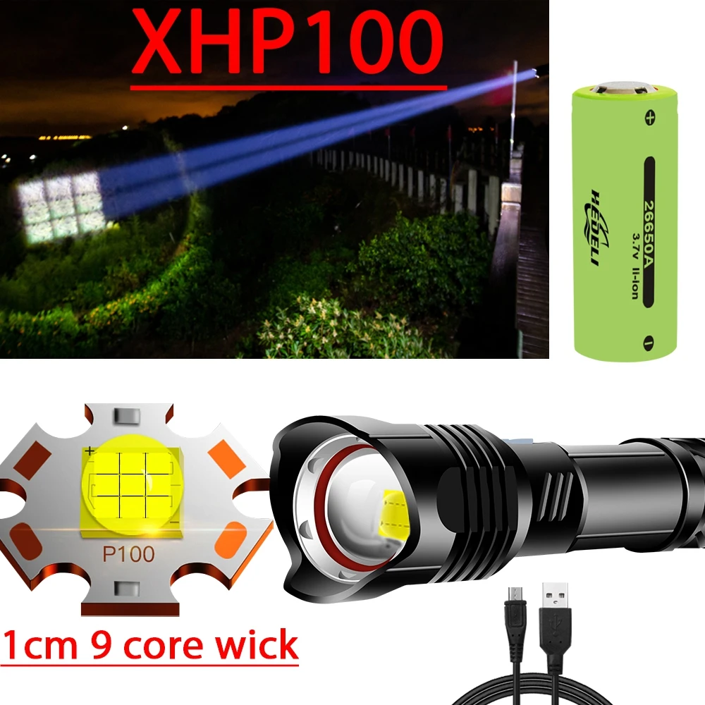 Светодиодный фонарик XHP100 высокой мощности перезаряжаемый фонарь XHP90 с USB