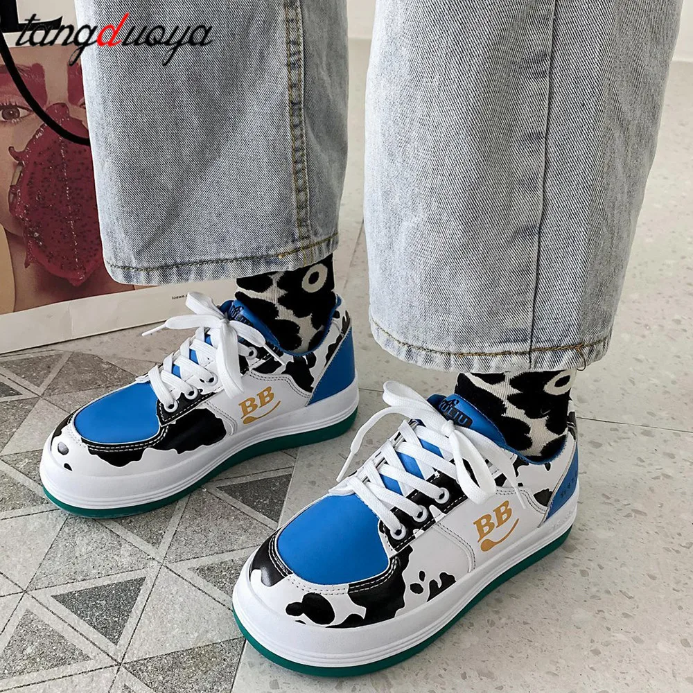 

Cow Print cute lolita sneakers Platform Shoes Woman Ins leisure New Chic Women Tide Sneakers Streetwear tenis de mujer