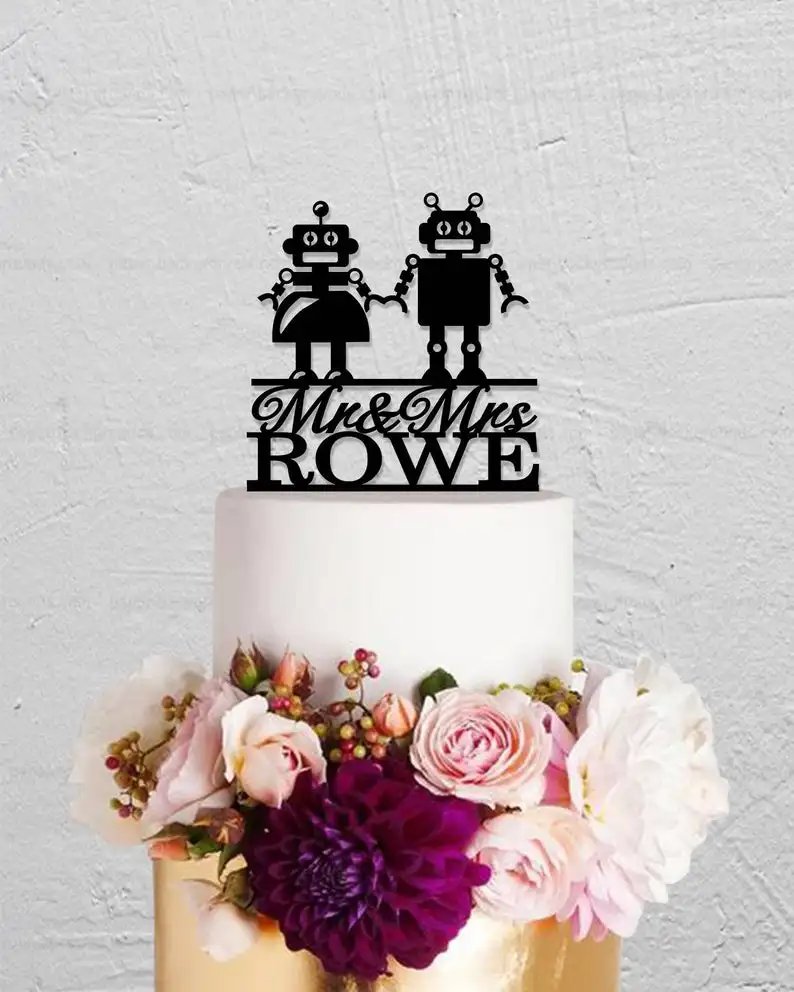 Роботизированный Топпер для торта свадебного топпер с именем на заказ забавным Mr